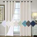 H.VERSAILTEX 100% Blackout Curtains for Bedroom 96 Inches Long Grommet Linen Face Full Light Blocking Curtain Drapes for Living Room Thermal Insulated Linen Look Curtains 2 Panels Set, Antique White