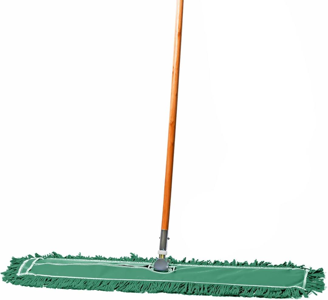 36 Inch Green Commercial Dust Mop & Floor Sweeper  Wood Handle Floor Mop for Tile, Hardwood & Concrete