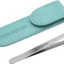 Beard Tweezers, White Hair Plucking Tweezers, Stainless Steel, Fine Hair Removal Tweezers, Eyebrows Shaping Tool, 5mm Tip, Cyan PU Case 1Pack, Silver, 1.0 Count, (BRTW-SSS-96WDQP)