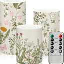Baquler Wildflowers Floral Spring Glass Flameless Candles with Remote Timer Battery Operated LED Flickering Pillar Seasonal Summer Butterfly Dinner Holiday Decor