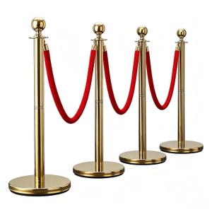 BeBecome Stanchions and Velvet Ropes, Gold Stanchions with 5 ft Red Velvet Rope, 4 Pack Crowd Control Barriers, Fillable Bases, Red Carpet Poles for Weddings