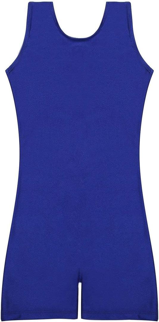 speerise High Stretch Gymnastics Leotards for Girls with Hair Scrunchie, Unitard Kids Short Tank Biketard Dance Costumes (9-10 Years, Royal Blue)