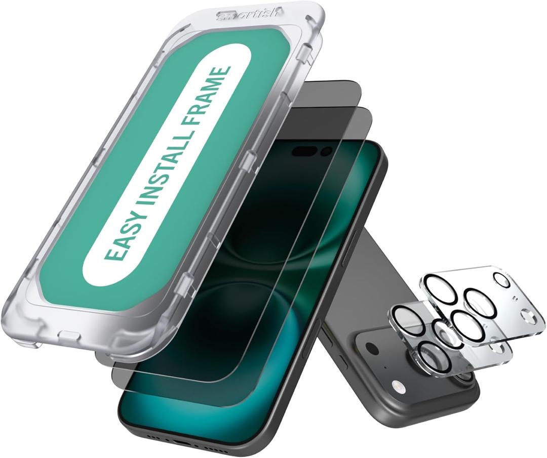 Smartish iPhone 17 Pro Max Privacy Screen Protector + Camera Lens Covers - Tuff Sheet - 2-Pack Tempered Glass [Scratch-Resistant] 9H Anti Spy w/Easy Install Frame for Apple iPhone 17 Pro Max