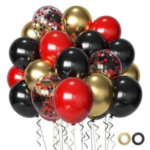 Red Black and Gold Party Balloons, Black Red Gold Latex Balloons 50 Pcs 12 inch Red Black Gold Balloons For Birthday Graduation Hollywood Casino Wedding Party Decoration