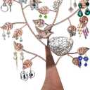 MyGift 14-Inch Modern Bronze Jewelry Organizer Tree with Bird Nest  Holds 48 Earrings, Necklace & Bracelet Stand, Metal Tabletop Display for Rings, Trinkets  Decorative Storage for Home Dcor