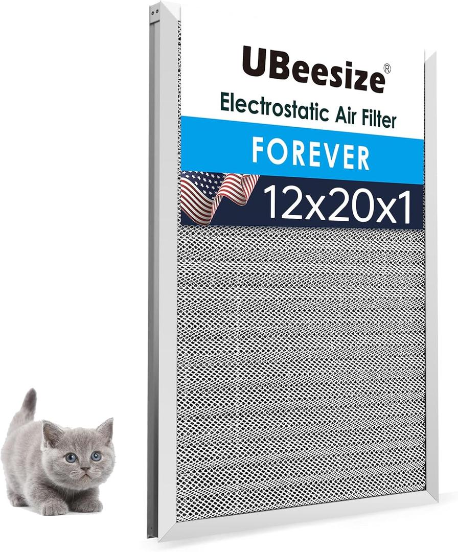 UBeesize 12x20x1 Air Filter HVAC AC Furnace Filter,MERV 8,Reusable Washable, Lasts a Lifetime,Permanent Air Filter,Breathe Fresher,Home And Office(Actual Size:11.69x19.8x0.8Inch)