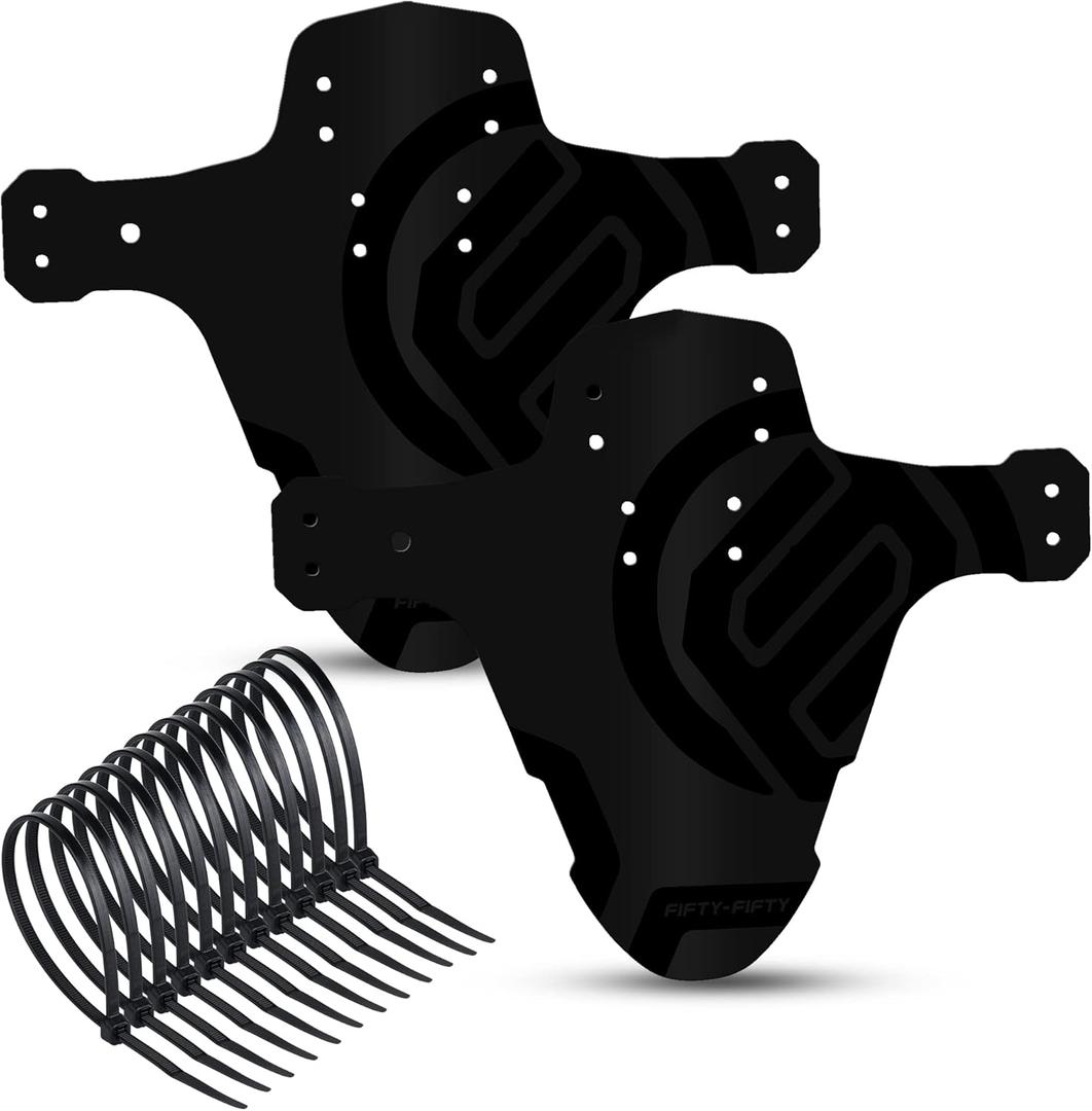 FIFTY-FIFTY Mountain Bike Fender, MTB Mudguard, Front and Rear Compatible Bicycle Mudguard, Fits 26", 27.5", 29", Plus Size and Fat Bike Wheel Sizes (Black+Black)