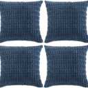 Fancy Homi 4 Packs Dusty Blue Decorative Throw Pillow Covers 18x18 Inch for Living Room Couch Bed Sofa, Rustic Farmhouse Boho Home Decor, Soft Plush Striped Corduroy Square Cushion Case 45x45 cm