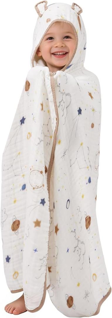 Super Soft Muslin Hooded Towels for Toddler - 27x55 Inches Large, Highly Absorbent Toddler Beach Towel & Bath Towel for Infants, The Midnight Stars