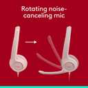 Logitech H390 Wired Headset for PC/Laptop, Stereo Headphones with Noise Cancelling Microphone, USB-A, in-Line Controls, Works with Chromebook - Rose