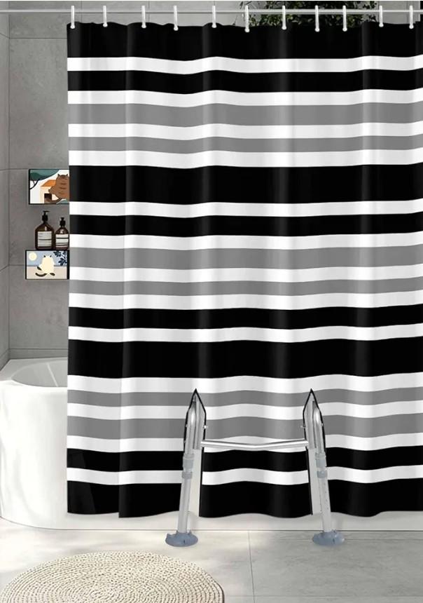 Split Shower Curtains for Bath Sliding Transfer Bench,Classic Gray Black Striped Waterproof Bathroom Bathtub Curtain Set with Hooks and 2 Vertical Slits,72x72 Inch,Minimalist Lines