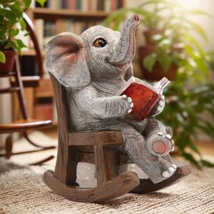 Garden Statues Elephant Outdoor Decor Lights, Lucky Miniature Elephant Statue Solar Garden Decor for Patio,Porch,Home Yard Decor Elephant Gifts for Mom,Women, 2.04"x3.34"x3.93" (Gray)