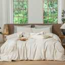 MooMee Striped Duvet Cover Set 100% Washed Cotton Linen Like Textured Breathable Durable Soft Comfy (Almond Milk Grey Pinstripes, King 104"x90")