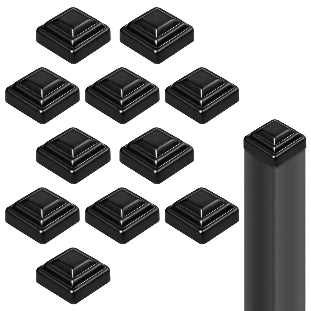 Shimeyao 12 Pcs 2" x 2" Black Pressed Steel Post Caps for Square Steel Posts Fence Caps Topper Pressure Fit Cover for Mailbox Metal Wood Plastic Iron Deck Railing