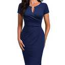 AISIZE Women's Classic Keyhole Neck Wrap Cocktail Party Sheath Dress Navy Blue Small