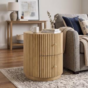 Christopher Knight Home Amano Wooden Round Side Table with Drawer, Bedroom Nightstand with Drawer, Living Room Sofa End Table, Bedside Table, Natural