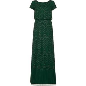 Adrianna Papell Womens Short Sleeve Blouson Beaded Gown (Green, S)