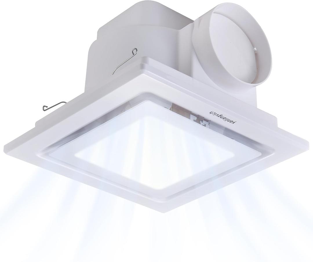 8-Inch Bathroom Exhaust Fan with 3000K/4500K/6000K LED Light | 15W 1200LM 110 CFM Bathroom Ventilation Fan, 1.0 Sones Ultra-Quiet Exhaust Fans for Ceiling Mount Cutout 8''x8''