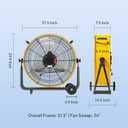 24" Industrial Drum Fan, 8800 CFM High-Velocity Floor Fan | 3-Speed Control, 360 Tilt, Heavy-Duty Metal, UL Listed, Easy-Move Wheels for Garage, Gym, Warehouse & Workshop Use, Yellow