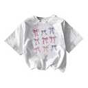 RoseSeek Girl's Graphic Tees Short Sleeve Bow Print Tee Tops Crew Neck Drop Shoulder Casual Summer T Shirts White 9Y