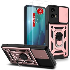 for Moto G-5g-2024 Case: with 2PC Screen Protector,Sliding Camera Cover and Kickstand for Phone Cover Moto G 2024 case,Rose Gold
