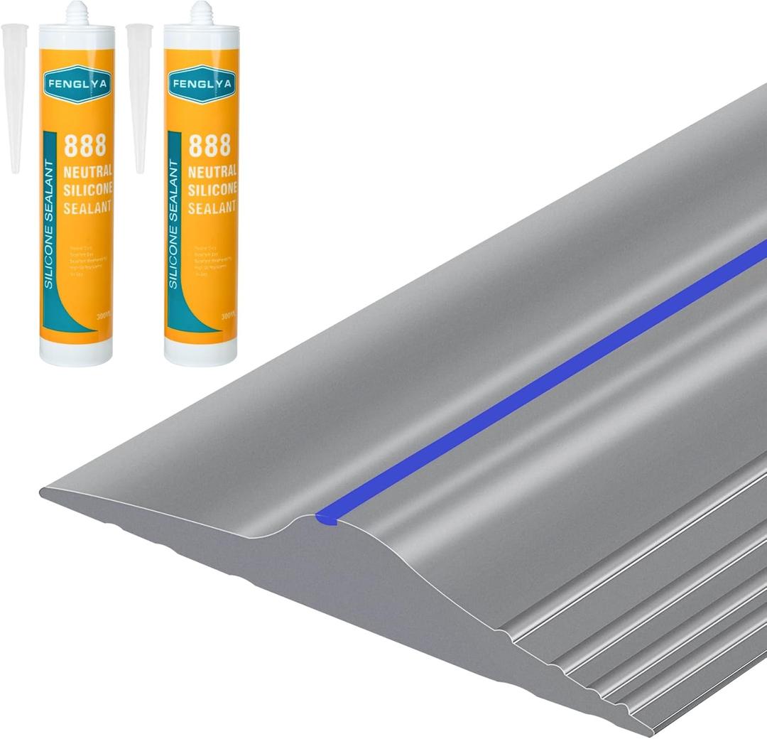 ToLanbbt 20Ft/6M Universal Garage Threshold Seal Strip with 300ml Black Sealants/Adhesives, Garage Door Bottom Weatherproof Strip Rubber DIY Weather Stripping Replacement (Grey-Blue Line)