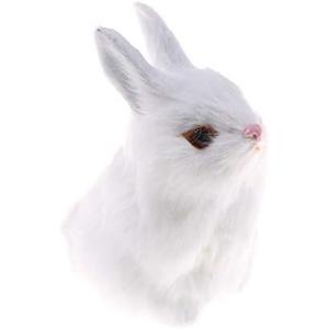 GUDVES Mini Realistic Cute Plush Rabbits Fur Lifelike Animal Easter Bunny Simulation Toy Model Gift Miniatures Decorations, White (White)