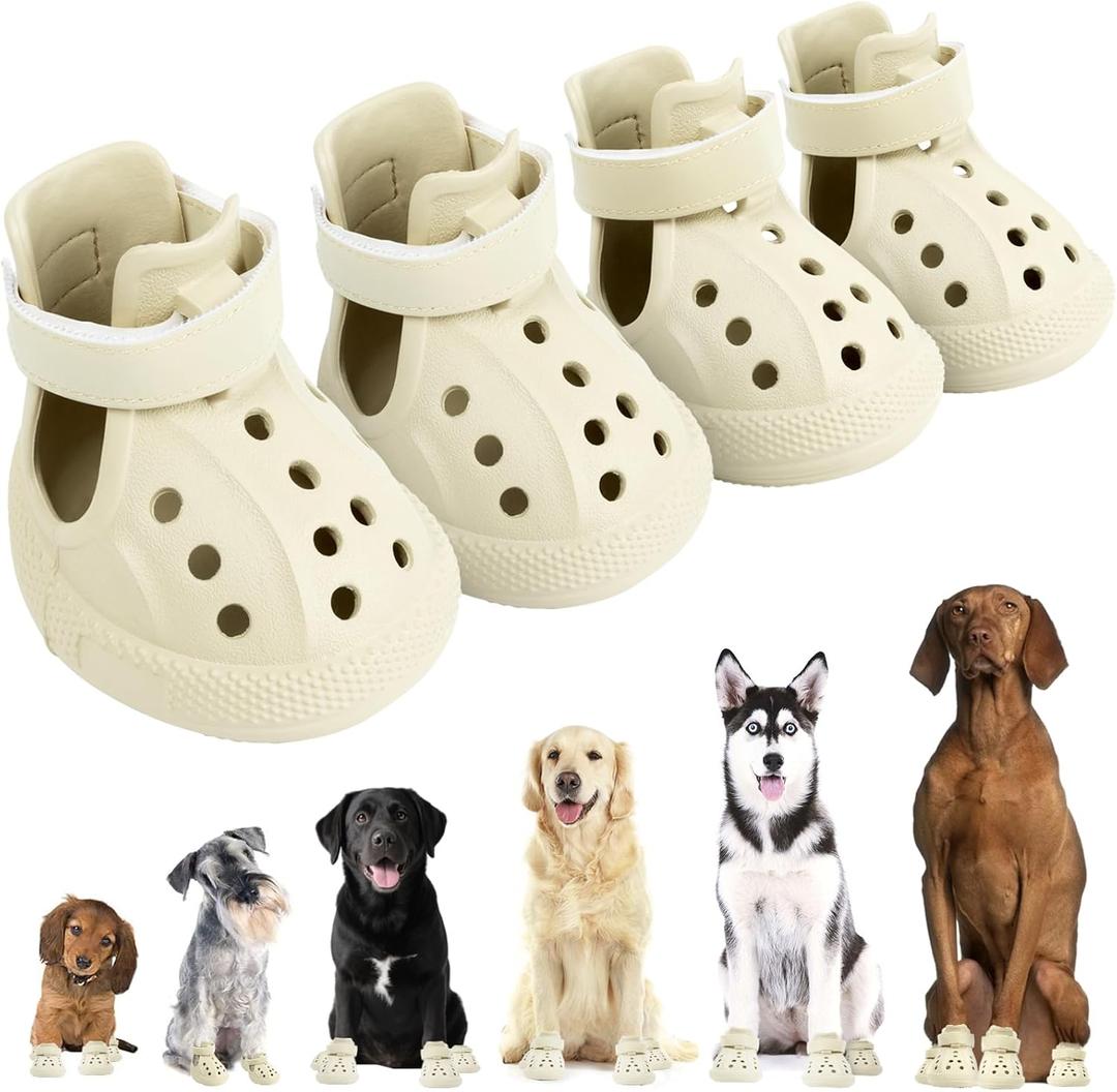 Dog Sandals, Breathable Dog Shoe for Hot Pavement, Anti-Slip & Paw Protectors Pet Shoes for Indoor/Outdoor Walking. Dog Boots for Small, Medium & Large Dogs (Beige, 4PCS) (2.36"(L)x1.77"(W))