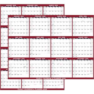 5 x 2026 Dry Erase Calendar  Large Yearly Wall calendar 2026, 33.7'' x 45.1'', 2-Side Reversible Calendar 2026, Vertical/Horizontal, Jan 2026  Dec 2026, 2026 Wall Calendar with Notes, Stickers - Red