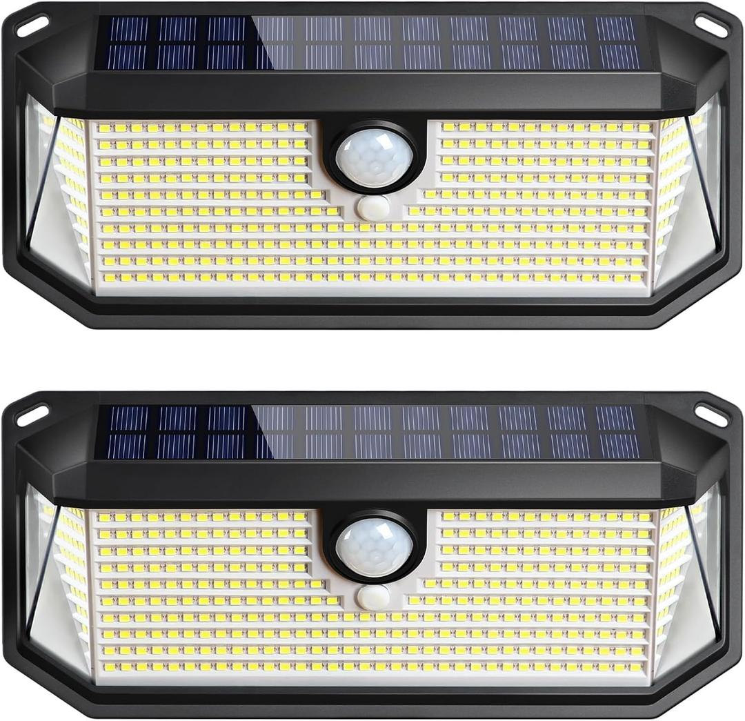 Brightever Solar Outdoor Lights, 4000LM 388 LEDs Motion Sensor Solar Powered Outdoor Light, IP65 Waterproof Exterior Flood Security Lights with 270 Wide Angle & 3 Modes for Patio Garage, 2-Pack (6000K Daylight White)