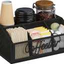 YINMIT Coffee Station Organizer for Countertop, Wood Coffee Bar Organizer with Removable Dividers for Pods, Syrup, Cups, Stirrer, Tea - Office Bar Accessories, Iron Mesh-Black (1 Tier)
