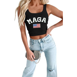 American Flag Crop Tops Women 4th of July Patriotic Crop Shirt USA Cropped Tank Tops Memorial Day Shirt (Large, Black)