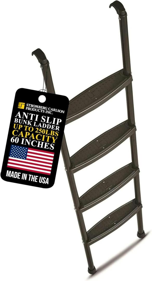 Stromberg Carlson RV Bunk Ladder for Travel Trailers, Camper Stairs with Molded Treads, Includes Hooks & Mounting Hardware, Bunk Bed Ladder, Mobile Home Stairs, Ideal for Dorm Loft  Black 60"