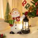 Solar Christmas Snowman Decoration Resin Snowman Outdoor Statue with LED Lantern for Porch Garden Patio Yard Home Decor Christmas Gardening Gifts for Women Mom
