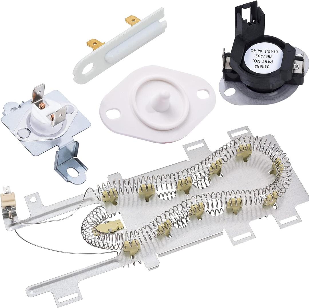 BlueStars 8544771 WED9200SQ0 Dryer Heating Element 280148 (8557403 & 8318314) Thermal Cut Off Kit 3392519 Thermal Fuse 8577274 Thermistor For Whirlpool WED9550WW1 WED9400SW2 WED7300XW0 Kenmore Dryer