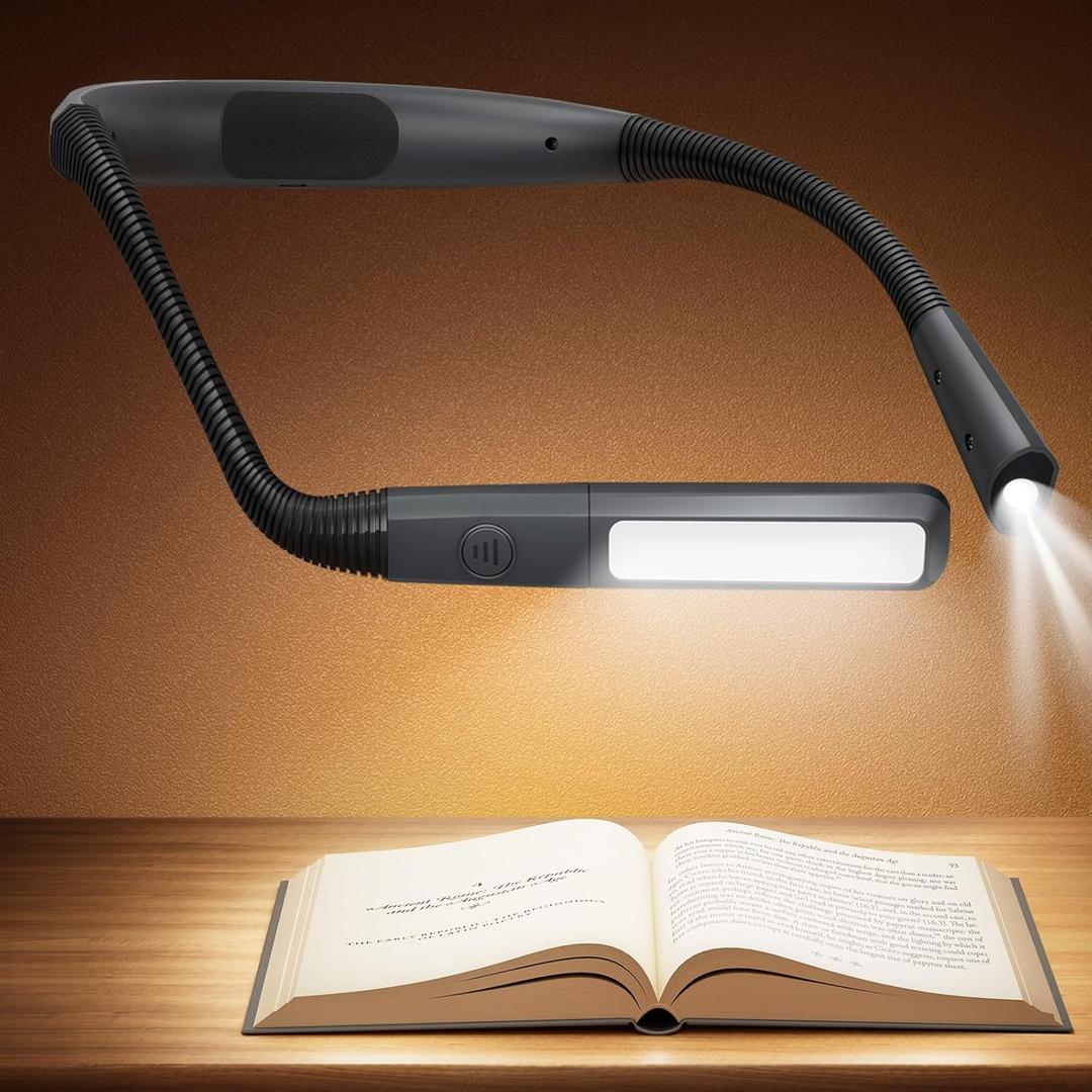 Glocusent Rechargeable Neck Light, 100Hrs Long Lasting Neck Reading Light, 5 Colors & Stepless Dimming Reading Light - Perfect Book Lights for Reading at Night, Knitting, Book Lovers Gifts
