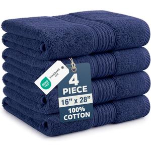LANE LINEN Hand Towels for Bathroom - 4 Pack (16" x 28") - 100% Cotton Hand & Face Towels - Durable, Lightweight & Quick Dry - Affordable Bathroom Hand Towel, Everyday Essential for Dorm Rooms - Navy