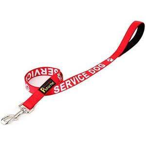Plutus Pet Service Dog Leash with Soft Neoprene Padded Handle,Printed in Large Letters on Both Sides,4ft Long，Red，3/4" Wide for Medium Dogs