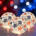 3PCS Independence Day Decorative Lights, 3.93-inch Independence Day Desktop Decoration LED Night Light, Cracked Glass Ball Light with Timer, 4th of July Decoration (Striped Five-Pointed Star)