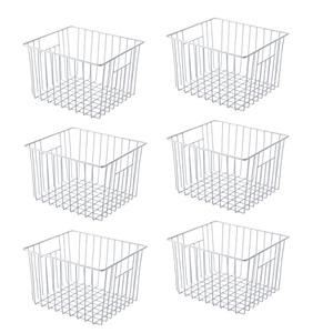 lonpute Freezer Basket Organizer, Refrigerator Metal Wire Storage Divider, Household Container Bins with Handles for Kitchen, Pantry, Cabinet, Closets - Pearl White (4pcs, 11in x 10in x 5.5in)