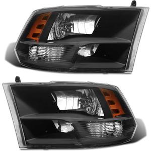 for 2009-2018 Dodge Ram Headlight Assembly compatible with 2009-2018 Ram 1500/2010-2018 Ram 2500 3500 Black Housing Amber Reflector Headlamp Replacement Left and Right