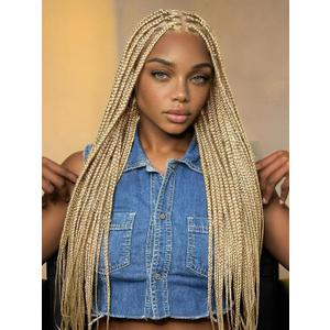 FANCEE Real Full Lace Braided Wig for Black Women Blonde 34 Inch Pre Plucked Knotless Squrare Part Box Braid Twist Locs Wig with Baby Hair