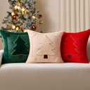 DFXSZ Christmas Pillow Covers 18x18 Yellow Line Red Christmas Tree Decoration Soft Plush Faux Fur Jacquard Throw Pillows for Bedroom Sofa Holiday Festivals Winter Home Decor PTK064B18