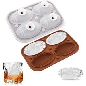 2 x Football Ice Cube Mold,2.5" x 4 ices,Large Ice Cube Molds,ice Molds | Football ice mold for Super Bowl Party,Football Gifts,Whiskey Ice Cubes Mold(bourbon ice cube molds) for Whiskey,Cocktails