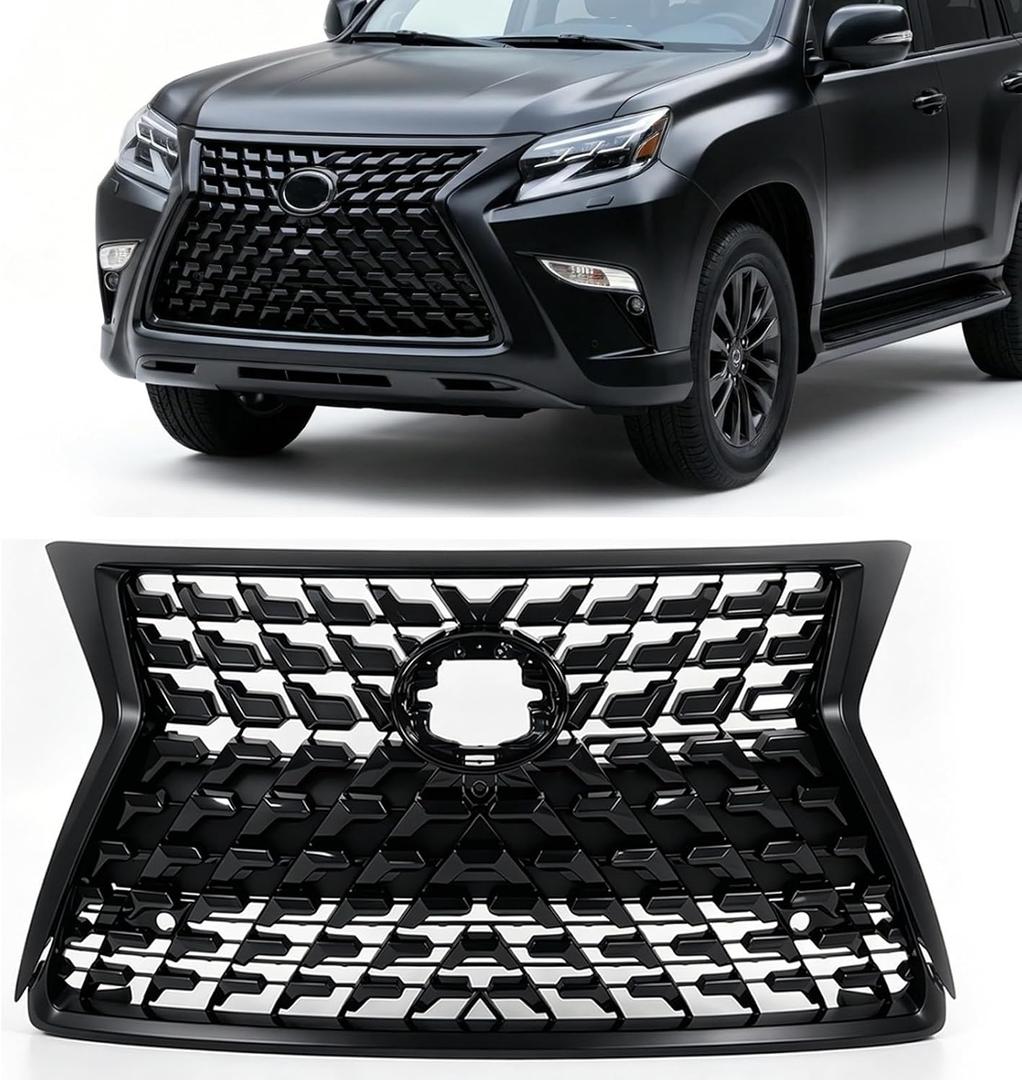 LLUX Black GX460 Grille Assembly Compatible with 2014-2021 Lexus GX460 Upper Radiator Grille Lower Bumper Grille Set