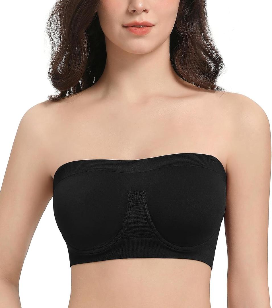 Lemorosy Women's Invisible Seamless Non-Padded Underwire Bandeau Multiway T-Shirt Bra (Black, XXXL)