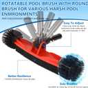 Pool Brush Head, Pool Cleaning Brush with Durable Around Nylon Bristles, EZ Clip Aluminum Handle- Clean Swimming Pool Walls, Steps & Corners Faster Heavy Duty Scrub Brush with