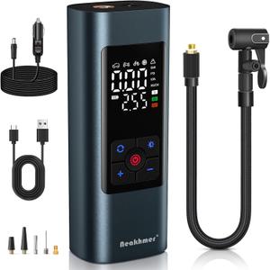 Tire Inflator Portable Air Compressor: Cordless Air Pump for Car Tires 150PSI - Tire Pump with Pressure Gauge for Car Bike Motorcycle Balls (Grey Blue)