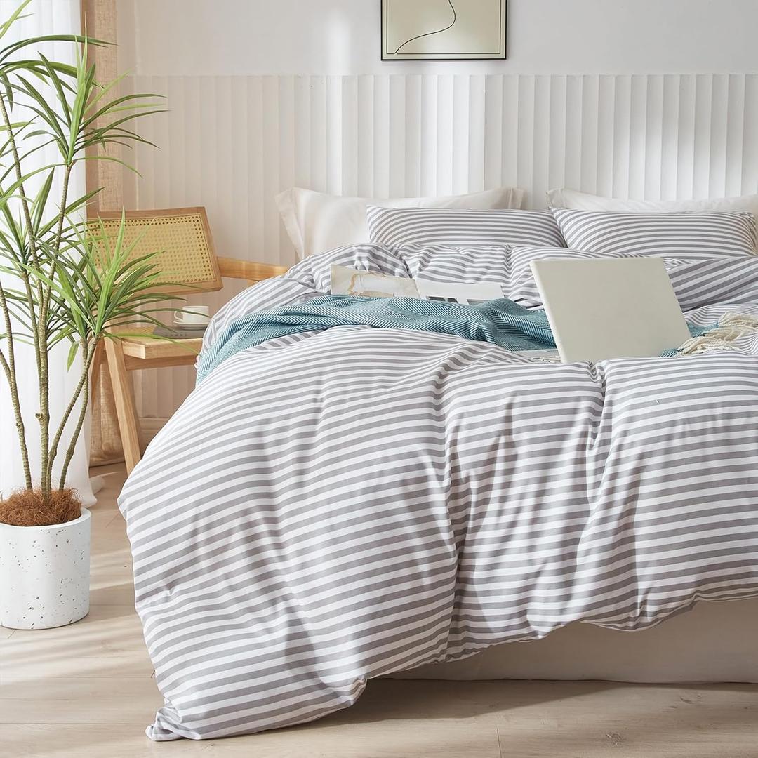 mixinni Striped Comforter Set Twin XL Size - Grey White Stripes Pattern Bed Set for Women and Men, 3 Pieces Lightweight Bedding Comforter Sets for All Seasons (1 Soft Fluffy Comforter + 2 Pillowcases)