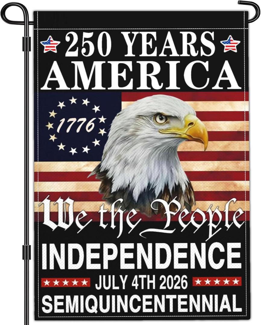 2 x 250 Years American Anniversary Flag 250th Anniversary Usa Flag 4th of July We The People 1776 Patriotic American Garden Flags for Outside 12x18 Inch Double Sided Outdoor Yard Decorations